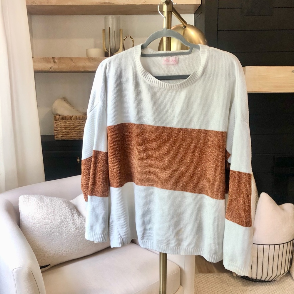 Pink Lily Light Blue and Rust Sweater